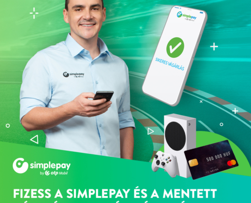 SimplePay kártyás fizetés nyereménnyel zöld színekben fehér betűkkel